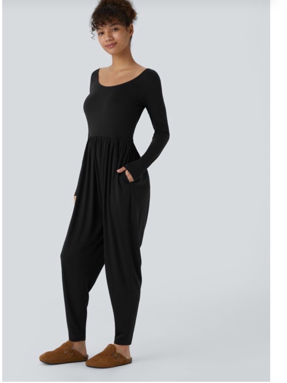 Mono B Black Long-Sleeve Scoop-Neck Jumpsuit Large NWT